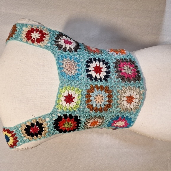 Small Size Womens Crochet Tank Top Knit Colorful Floral Embroidery Summer Boho C - Picture 7 of 8